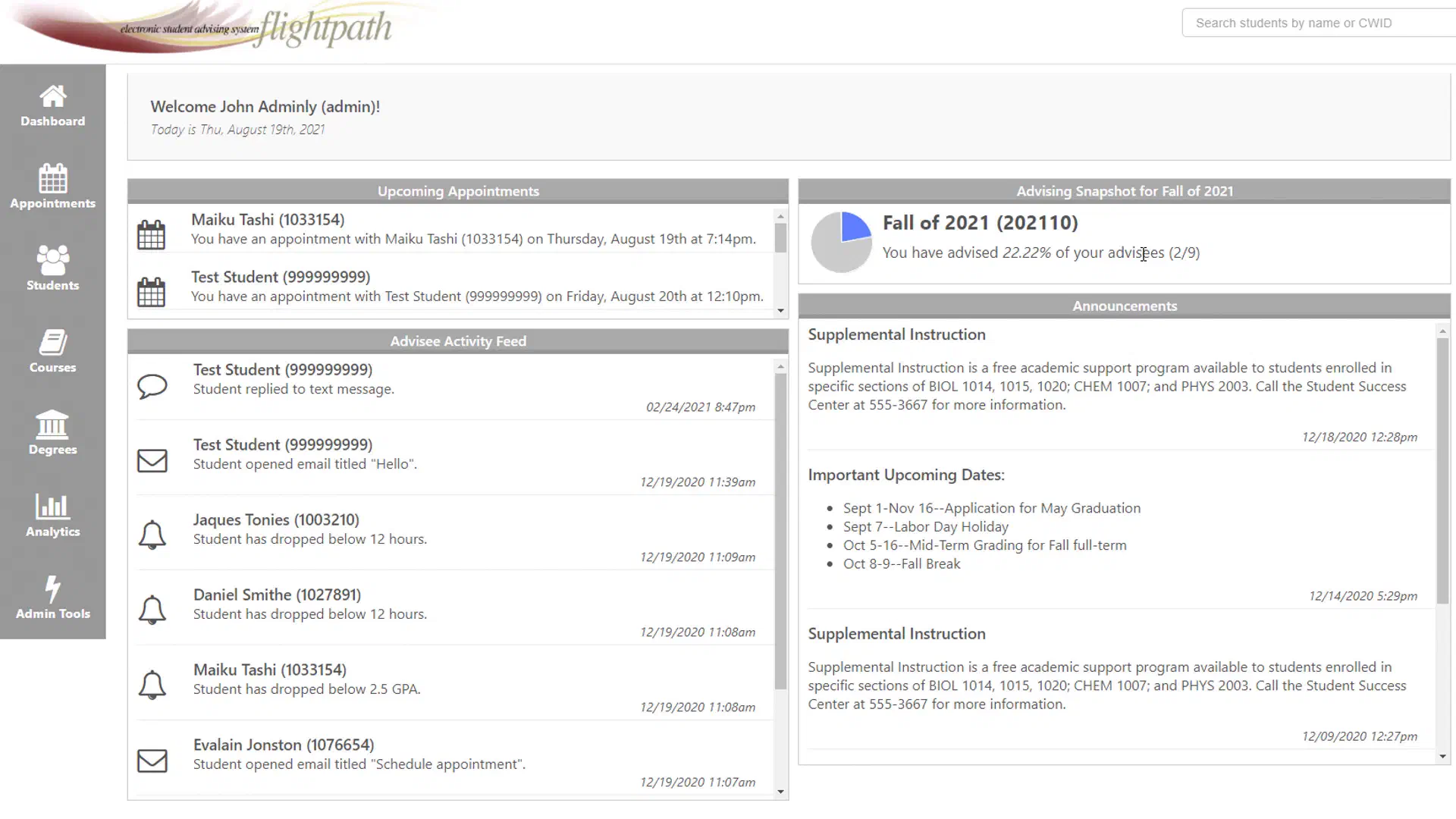 FlightPath advisor dashboard