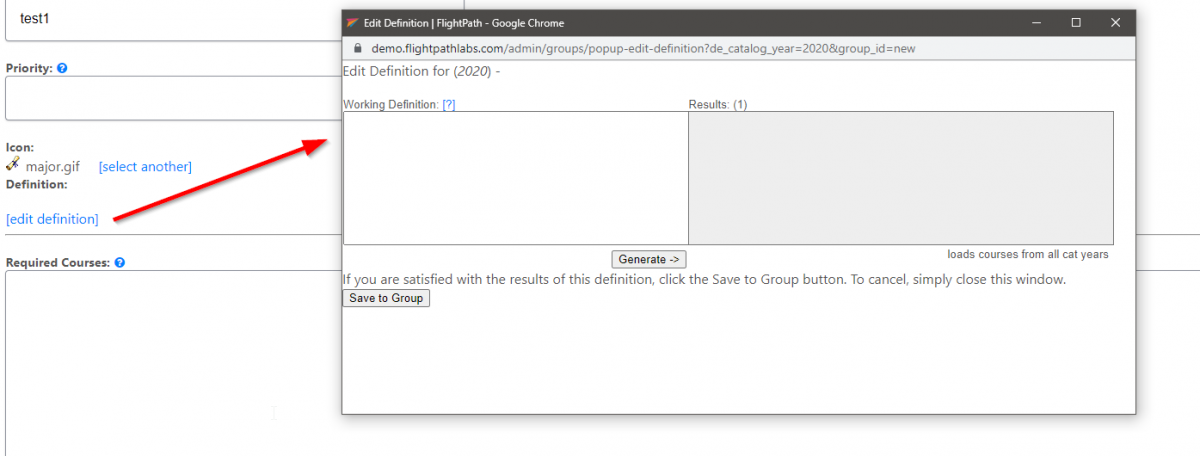 Group definition editor