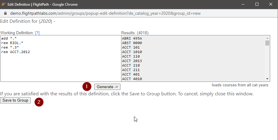 Saving the group definition