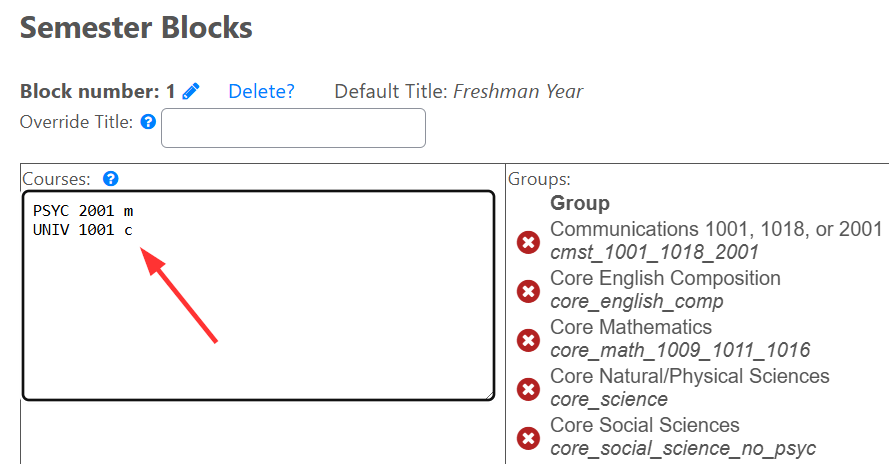 Degree editing with course requirements